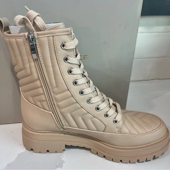 Marc Fisher Pierce Quilted Faux Leather Pierce Light Natural Combat Boot Sz 10 - Picture 7 of 14